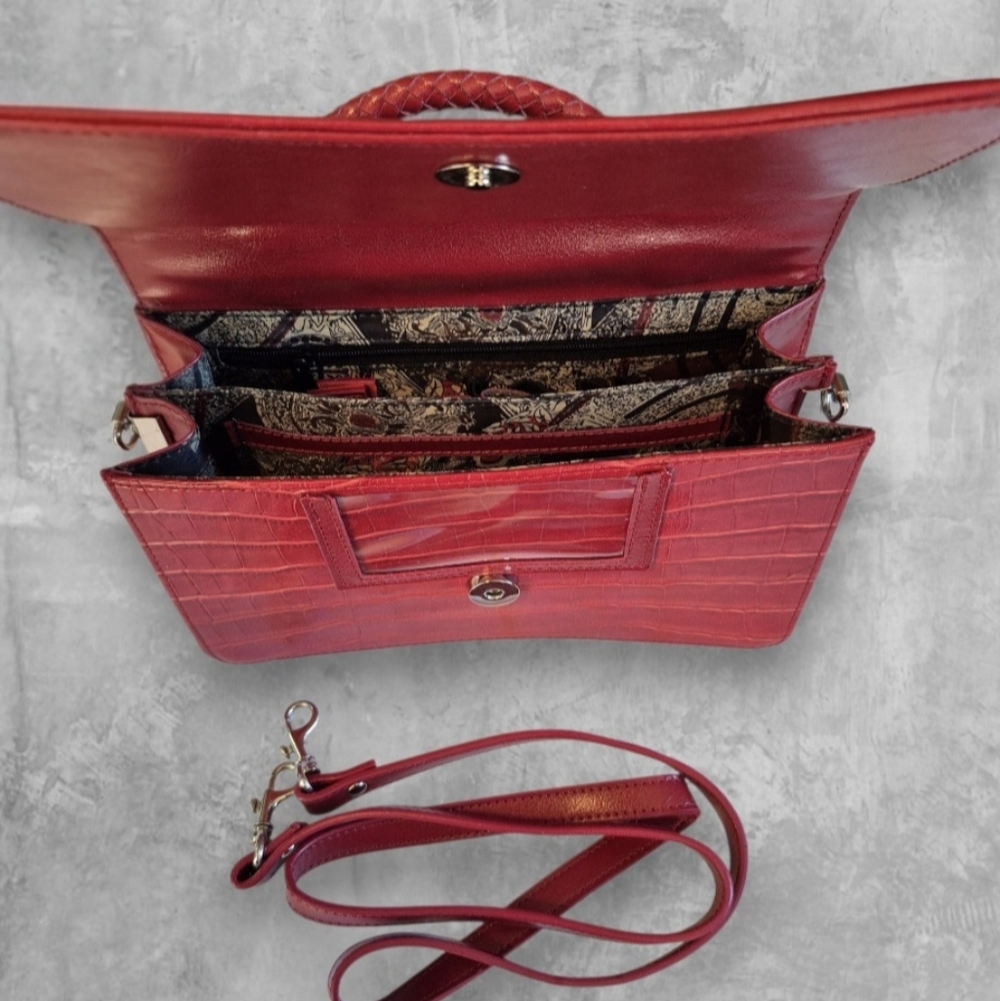 Brighton Red Croc Embossed Leather Signature Heart Detail Crossbody/Handbag EUC - Picture 9 of 11